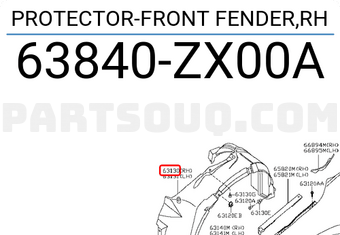 Nissan 63840ZX00A PROTECTOR-FRONT FENDER,RH