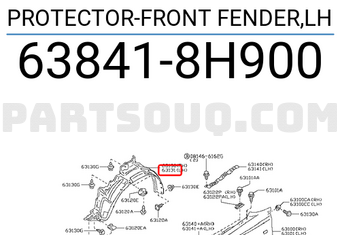 Nissan 638418H900 PROTECTOR-FRONT FENDER,LH