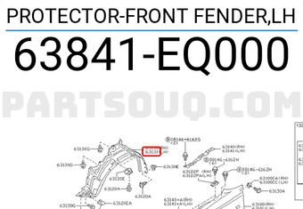 Nissan 63841EQ000 PROTECTOR-FRONT FENDER,LH