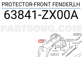 Nissan 63841ZX00A PROTECTOR-FRONT FENDER,LH