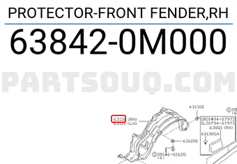 Nissan 638420M000 PROTECTOR-FRONT FENDER,RH