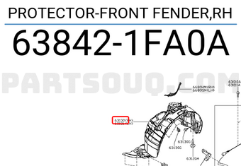 Nissan 638421FA0A PROTECTOR-FRONT FENDER,RH