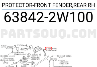 Nissan 638422W100 PROTECTOR-FRONT FENDER,REAR RH