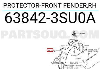 Nissan 638423SU0A PROTECTOR-FRONT FENDER,RH