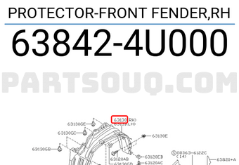 Nissan 638424U000 PROTECTOR-FRONT FENDER,RH