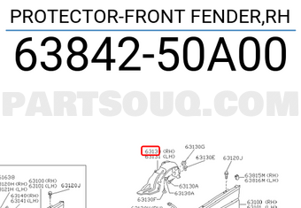 Nissan 6384250A00 PROTECTOR-FRONT FENDER,RH