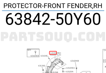 Nissan 6384250Y60 PROTECTOR-FRONT FENDER,RH