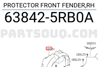 Nissan 638425RB0A PROTECTOR FRONT FENDER,RH