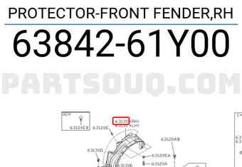 Nissan 6384261Y00 PROTECTOR-FRONT FENDER,RH
