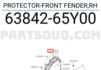 Nissan 6384265Y00 PROTECTOR-FRONT FENDER,RH