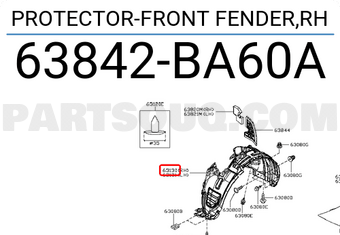 Nissan 63842BA60A PROTECTOR-FRONT FENDER,RH