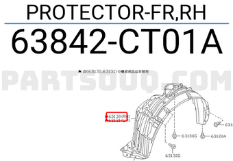 Nissan 63842CT01A PROTECTOR-FR,RH