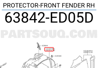 Nissan 63842ED05D PROTECTOR-FRONT FENDER RH