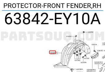 Nissan 63842EY10A PROTECTOR-FRONT FENDER,RH