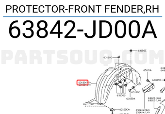 Nissan 63842JD00A PROTECTOR-FRONT FENDER,RH
