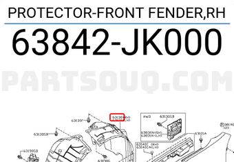Nissan 63842JK000 PROTECTOR-FRONT FENDER,RH