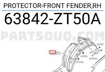 Nissan 63842ZT50A PROTECTOR-FRONT FENDER,RH