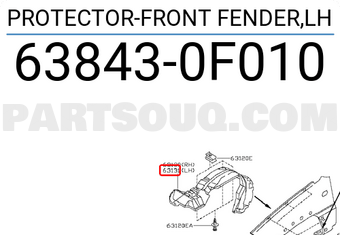 Nissan 638430F010 PROTECTOR-FRONT FENDER,LH