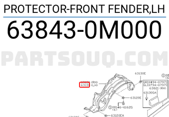 Nissan 638430M000 PROTECTOR-FRONT FENDER,LH