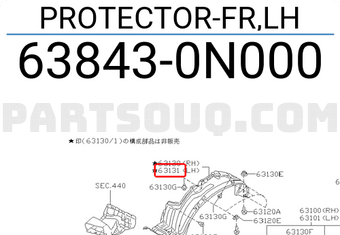 Nissan 638430N000 PROTECTOR-FR,LH