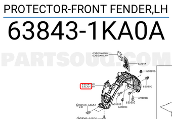 Nissan 638431KA0A PROTECTOR-FRONT FENDER,LH
