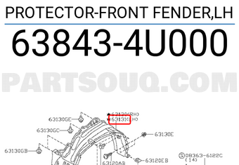 Nissan 638434U000 PROTECTOR-FRONT FENDER,LH