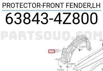 Nissan 638434Z800 PROTECTOR-FRONT FENDER,LH