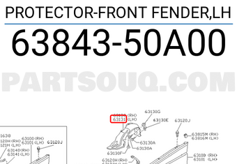 Nissan 6384350A00 PROTECTOR-FRONT FENDER,LH