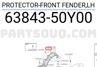 Nissan 6384350Y00 PROTECTOR-FRONT FENDER,LH