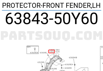 Nissan 6384350Y60 PROTECTOR-FRONT FENDER,LH