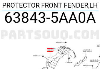 Nissan 638435AA0A PROTECTOR FRONT FENDER,LH