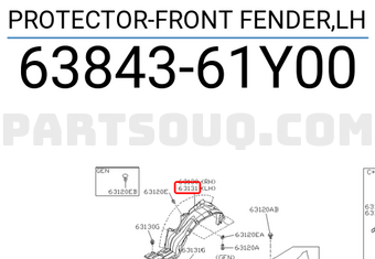 Nissan 6384361Y00 PROTECTOR-FRONT FENDER,LH
