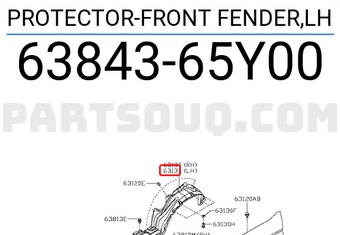 Nissan 6384365Y00 PROTECTOR-FRONT FENDER,LH