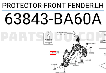 Nissan 63843BA60A PROTECTOR-FRONT FENDER,LH