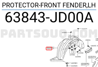 Nissan 63843JD00A PROTECTOR-FRONT FENDER,LH