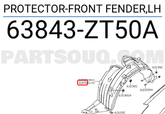 Nissan 63843ZT50A PROTECTOR-FRONT FENDER,LH