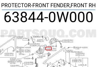 Nissan 638440W000 PROTECTOR-FRONT FENDER,FRONT RH