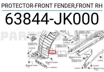 Nissan 63844JK000 PROTECTOR-FRONT FENDER,FRONT RH