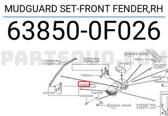 Nissan 638500F026 MUDGUARD SET-FRONT FENDER,RH