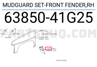 Nissan 6385041G25 MUDGUARD SET-FRONT FENDER,RH