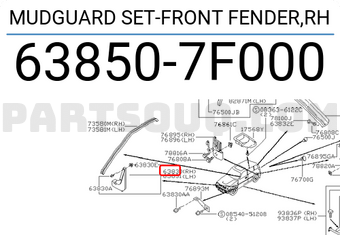 Nissan 638507F000 MUDGUARD SET-FRONT FENDER,RH