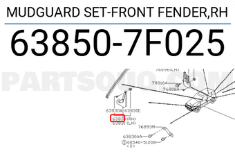 Nissan 638507F025 MUDGUARD SET-FRONT FENDER,RH