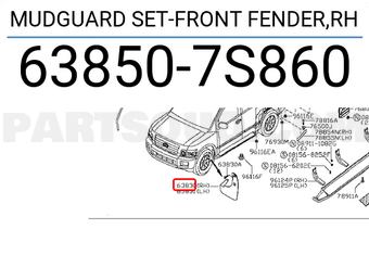 Nissan 638507S860 MUDGUARD SET-FRONT FENDER,RH
