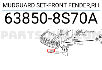 Nissan 638508S70A MUDGUARD SET-FRONT FENDER,RH