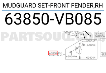 Nissan 63850VB085 MUDGUARD SET-FRONT FENDER,RH
