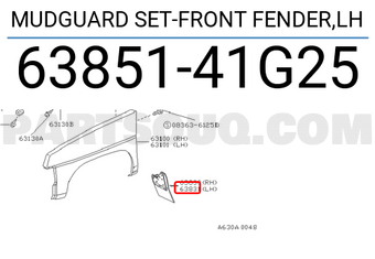 Nissan 6385141G25 MUDGUARD SET-FRONT FENDER,LH
