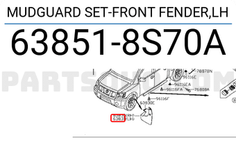 Nissan 638518S70A MUDGUARD SET-FRONT FENDER,LH