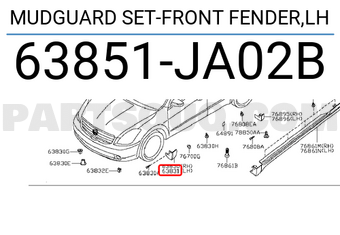 Nissan 63851JA02B MUDGUARD SET-FRONT FENDER,LH