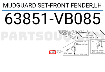 Nissan 63851VB085 MUDGUARD SET-FRONT FENDER,LH