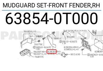 Nissan 638540T000 MUDGUARD SET-FRONT FENDER,RH